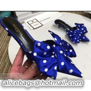 Knockoffs Balenciaga Polkadots Heel 4cm Square Knife Bow Mules B94813 Blue 2019