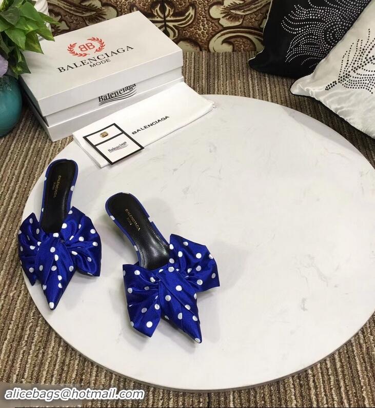 Knockoffs Balenciaga Polkadots Heel 4cm Square Knife Bow Mules B94813 Blue 2019