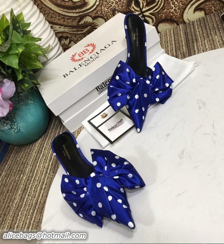 Knockoffs Balenciaga Polkadots Heel 4cm Square Knife Bow Mules B94813 Blue 2019