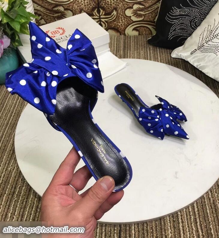 Knockoffs Balenciaga Polkadots Heel 4cm Square Knife Bow Mules B94813 Blue 2019