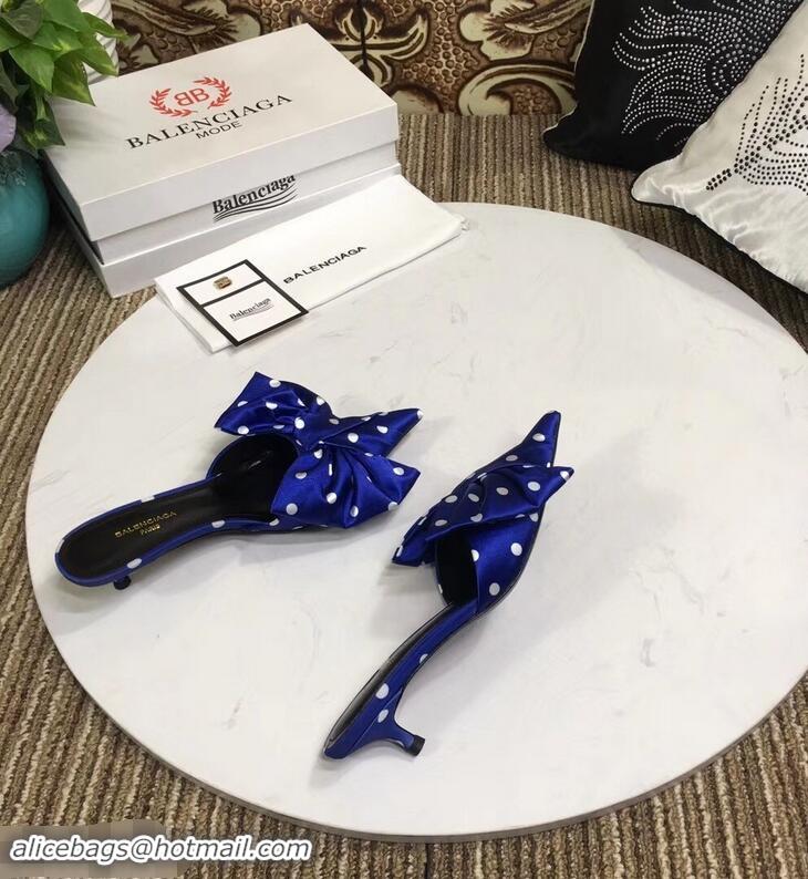 Knockoffs Balenciaga Polkadots Heel 4cm Square Knife Bow Mules B94813 Blue 2019