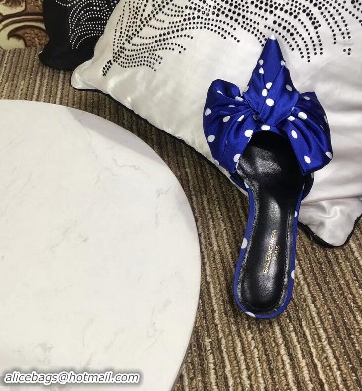 Knockoffs Balenciaga Polkadots Heel 4cm Square Knife Bow Mules B94813 Blue 2019