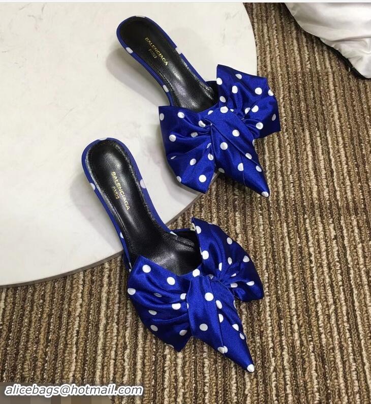 Knockoffs Balenciaga Polkadots Heel 4cm Square Knife Bow Mules B94813 Blue 2019