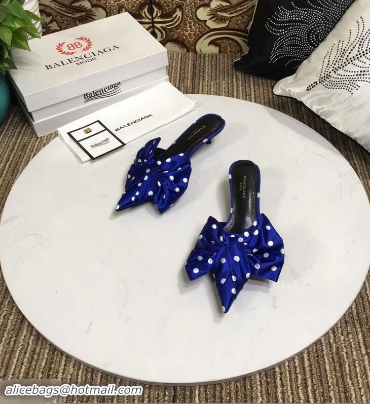 Knockoffs Balenciaga Polkadots Heel 4cm Square Knife Bow Mules B94813 Blue 2019