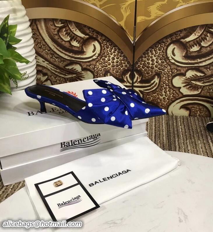 Knockoffs Balenciaga Polkadots Heel 4cm Square Knife Bow Mules B94813 Blue 2019