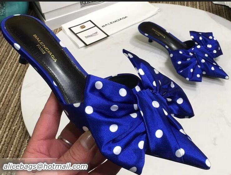 Knockoffs Balenciaga Polkadots Heel 4cm Square Knife Bow Mules B94813 Blue 2019