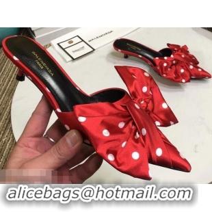 Low Price Balenciaga Polkadots Heel 4cm Square Knife Bow Mules B94813 Red 2019