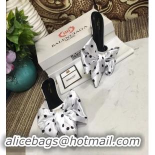 Promotional Balenciaga Polkadots Heel 4cm Square Knife Bow Mules B94813 White 2019