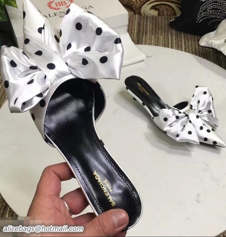 Promotional Balenciaga Polkadots Heel 4cm Square Knife Bow Mules B94813 White 2019