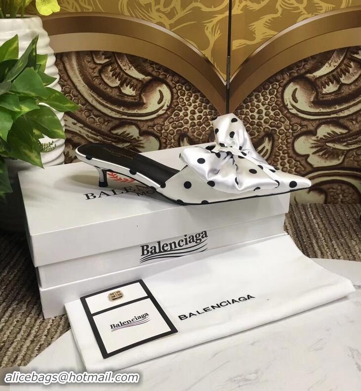 Promotional Balenciaga Polkadots Heel 4cm Square Knife Bow Mules B94813 White 2019