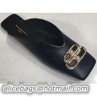 Popular Balenciaga BB Heel 2cm Square Toe Mules B94820 Black 2019