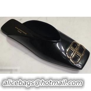 Trendy Design Balenciaga BB Heel 2cm Square Toe Mules B94821 Glazed Black 2019