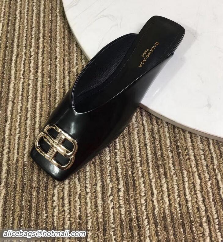 Trendy Design Balenciaga BB Heel 2cm Square Toe Mules B94821 Glazed Black 2019