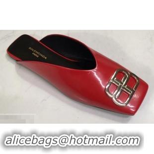 Imitation Balenciaga BB Heel 2cm Square Toe Mules B94821 Glazed Red 2019