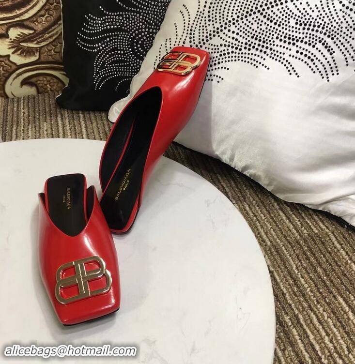 Imitation Balenciaga BB Heel 2cm Square Toe Mules B94821 Glazed Red 2019