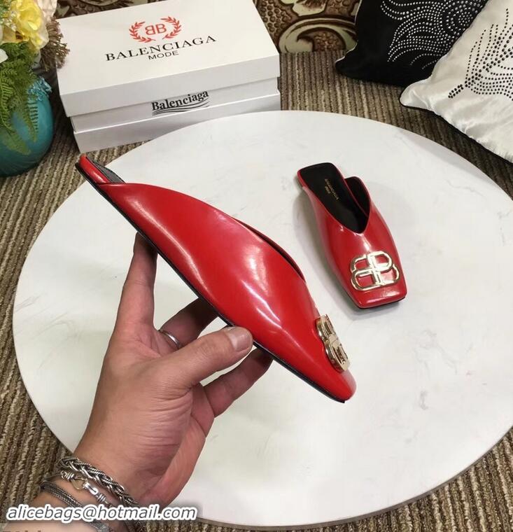 Imitation Balenciaga BB Heel 2cm Square Toe Mules B94821 Glazed Red 2019