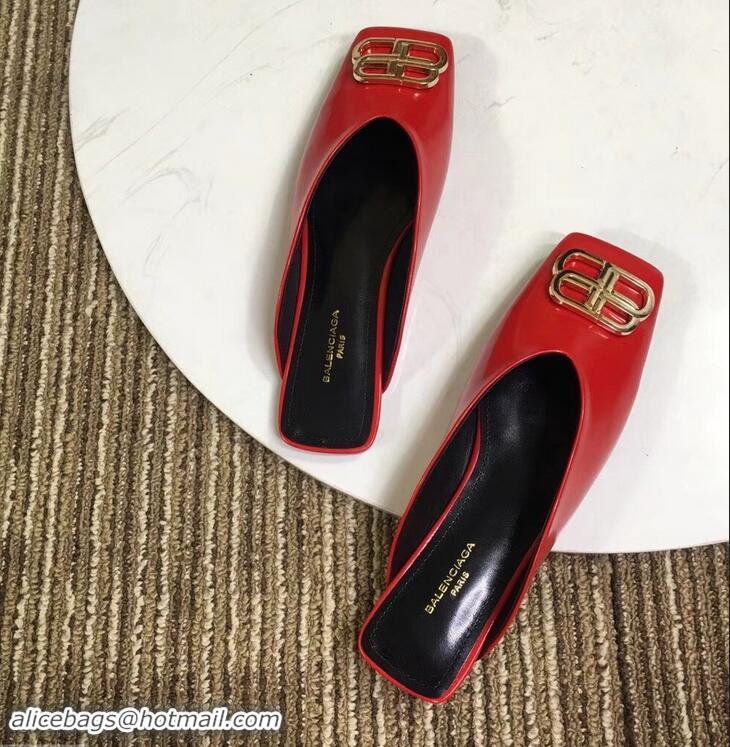 Imitation Balenciaga BB Heel 2cm Square Toe Mules B94821 Glazed Red 2019