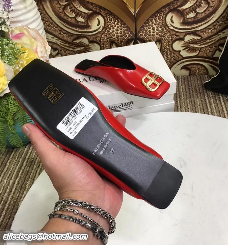 Imitation Balenciaga BB Heel 2cm Square Toe Mules B94821 Glazed Red 2019