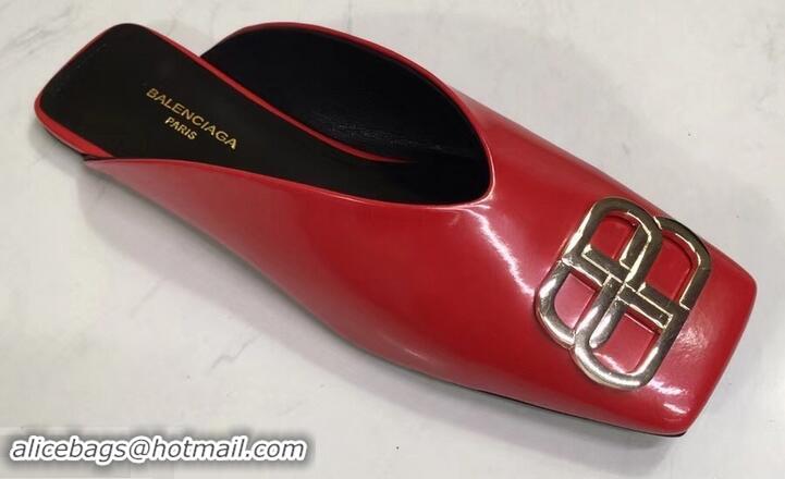 Imitation Balenciaga BB Heel 2cm Square Toe Mules B94821 Glazed Red 2019