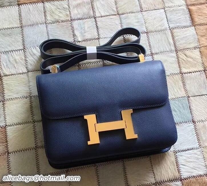 Classic Practical Hermes Constance 23 Bag in original Epsom Leather 600933 navy blue