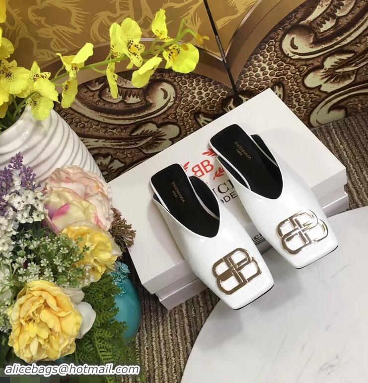 Low Cost Balenciaga BB Heel 2cm Square Toe Mules B94821 Glazed White 2019