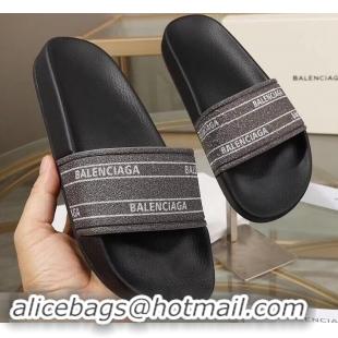 Pretty Style Balenciaga Logo Slides Sandals Glitter B95701 Black