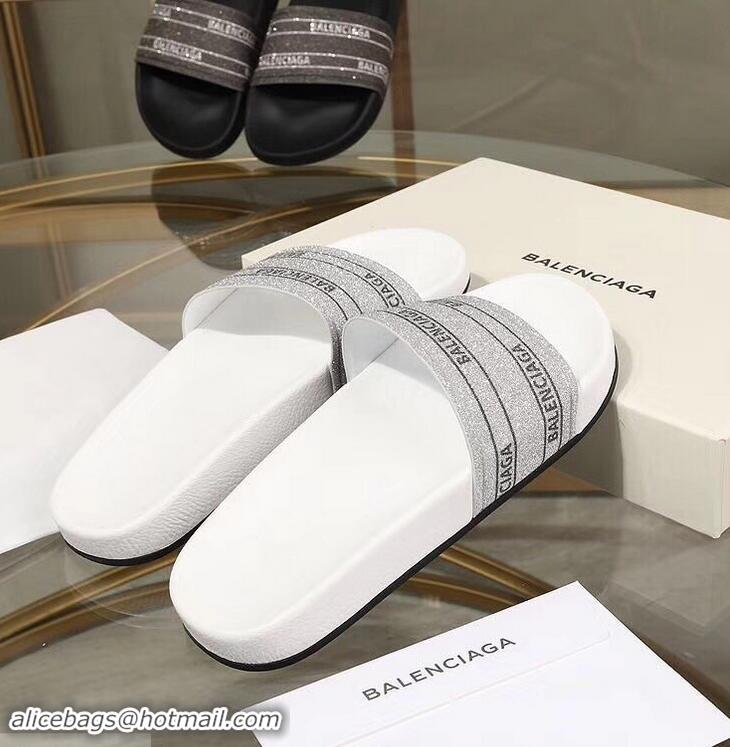 Top Grade Balenciaga Logo Slides Sandals Glitter B95701 White