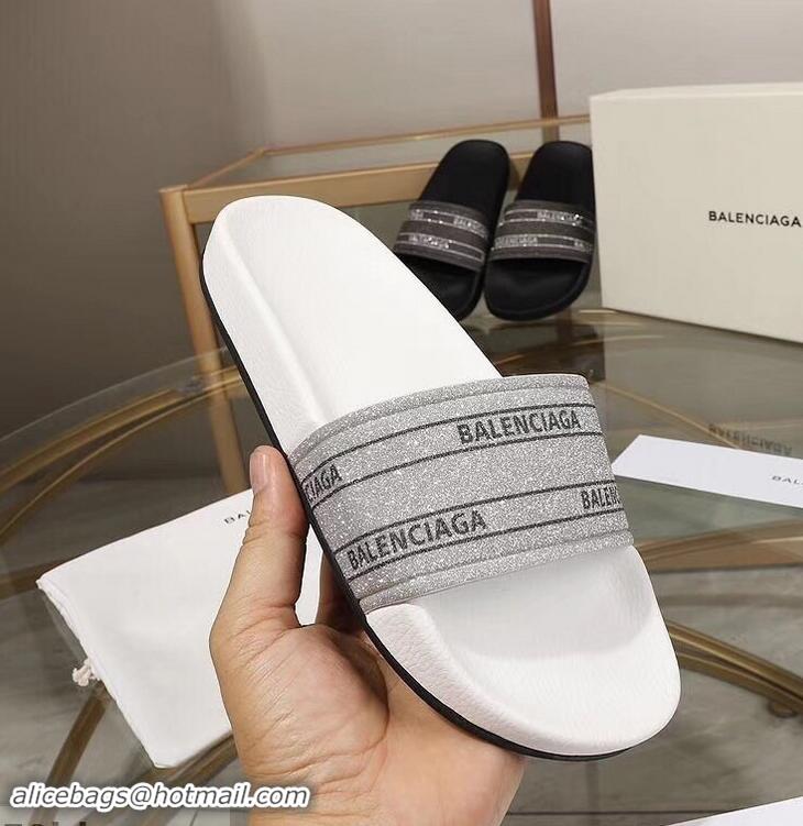 Top Grade Balenciaga Logo Slides Sandals Glitter B95701 White