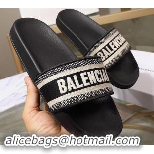 Durable Faux Balenciaga Woven Logo Slides Sandals B95703 Black