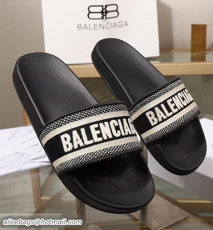 Durable Faux Balenciaga Woven Logo Slides Sandals B95703 Black