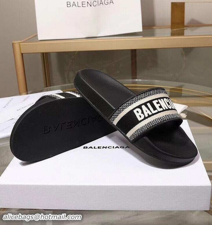 Durable Faux Balenciaga Woven Logo Slides Sandals B95703 Black