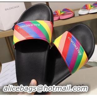 New Style Balenciaga Rainbow Logo Slides Sandals B95707 Black