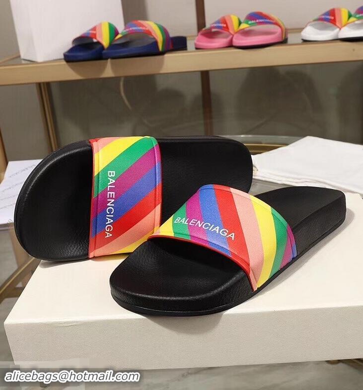 New Style Balenciaga Rainbow Logo Slides Sandals B95707 Black