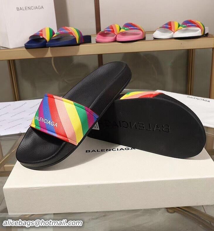 New Style Balenciaga Rainbow Logo Slides Sandals B95707 Black