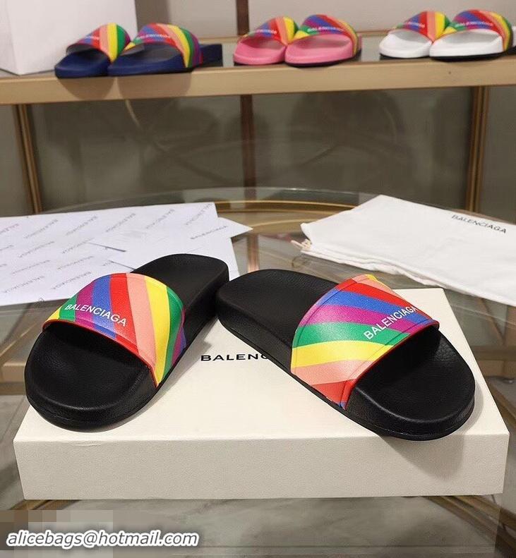 New Style Balenciaga Rainbow Logo Slides Sandals B95707 Black