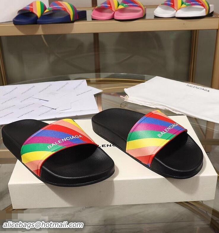 New Style Balenciaga Rainbow Logo Slides Sandals B95707 Black