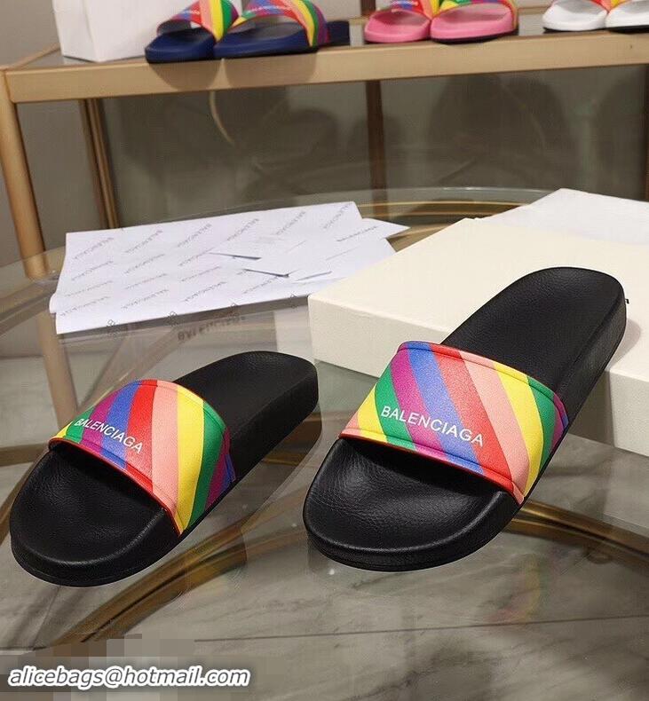 New Style Balenciaga Rainbow Logo Slides Sandals B95707 Black