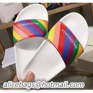 Good Quality Balenciaga Rainbow Logo Slides Sandals B95707 White