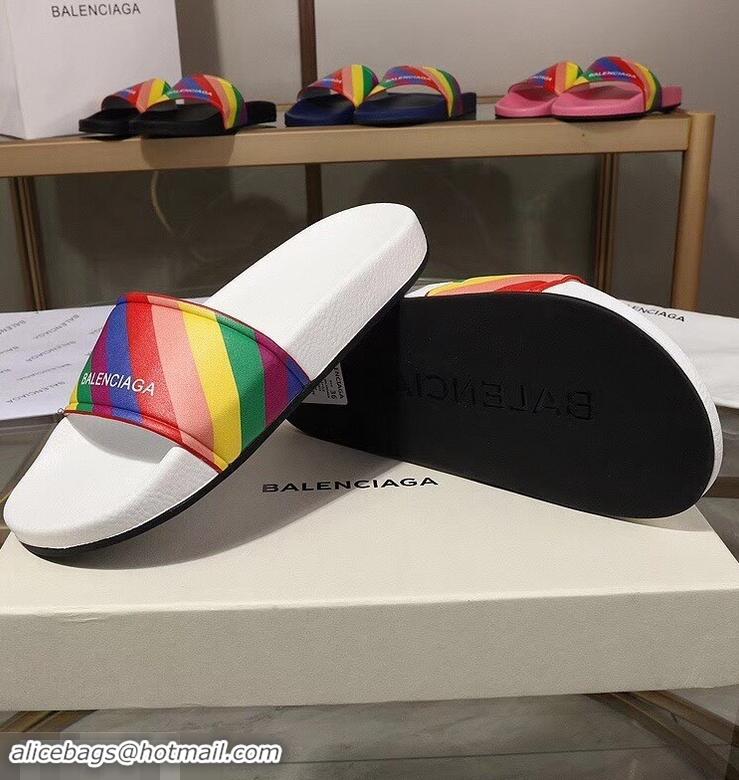 Good Quality Balenciaga Rainbow Logo Slides Sandals B95707 White