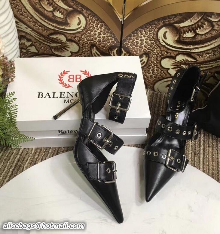 Good Taste Balenciaga Heel 8cm Belt Ankle Strap Pumps B95712 Black 2019