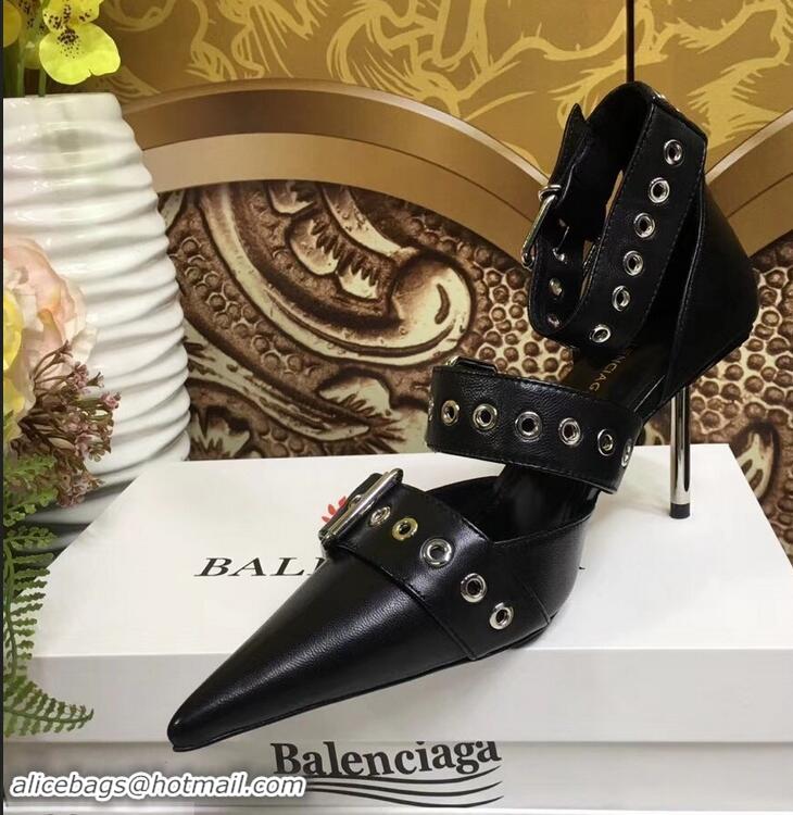 Good Taste Balenciaga Heel 8cm Belt Ankle Strap Pumps B95712 Black 2019