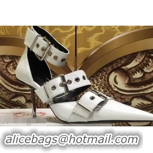 Luxury Cheap Balenciaga Heel 8cm Belt Ankle Strap Pumps B95712 White 2019