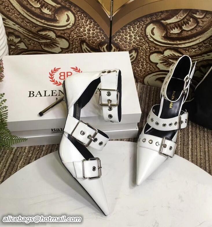 Luxury Cheap Balenciaga Heel 8cm Belt Ankle Strap Pumps B95712 White 2019