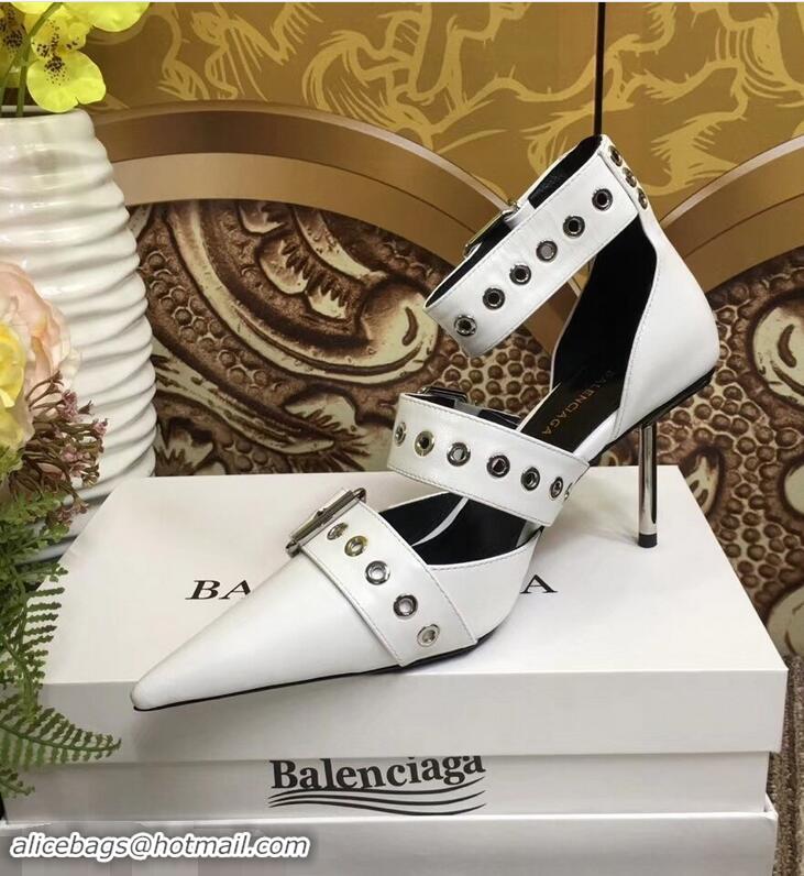 Luxury Cheap Balenciaga Heel 8cm Belt Ankle Strap Pumps B95712 White 2019