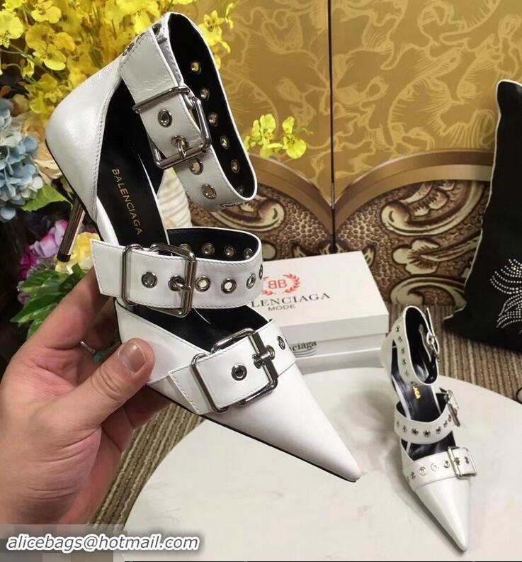 Luxury Cheap Balenciaga Heel 8cm Belt Ankle Strap Pumps B95712 White 2019