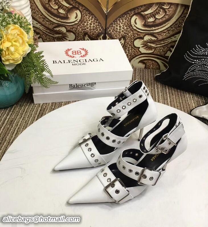 Luxury Cheap Balenciaga Heel 8cm Belt Ankle Strap Pumps B95712 White 2019