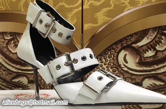 Luxury Cheap Balenciaga Heel 8cm Belt Ankle Strap Pumps B95712 White 2019