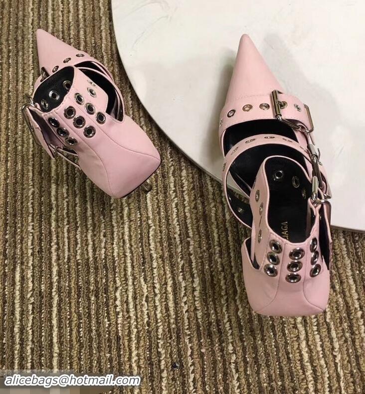 AAAAA Imitation Balenciaga Heel 8cm Belt Ankle Strap Pumps B95712 Pink 2019