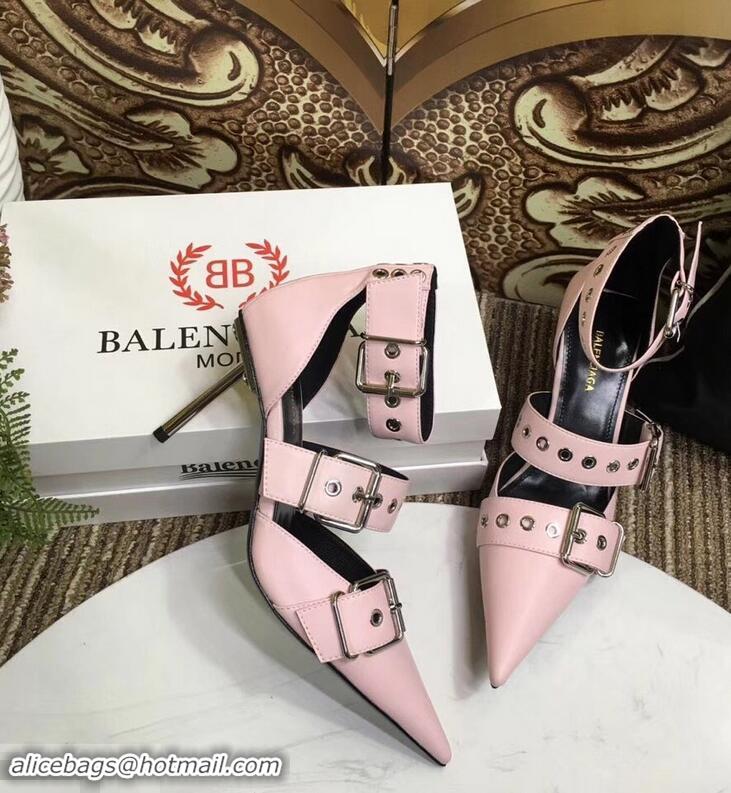 AAAAA Imitation Balenciaga Heel 8cm Belt Ankle Strap Pumps B95712 Pink 2019