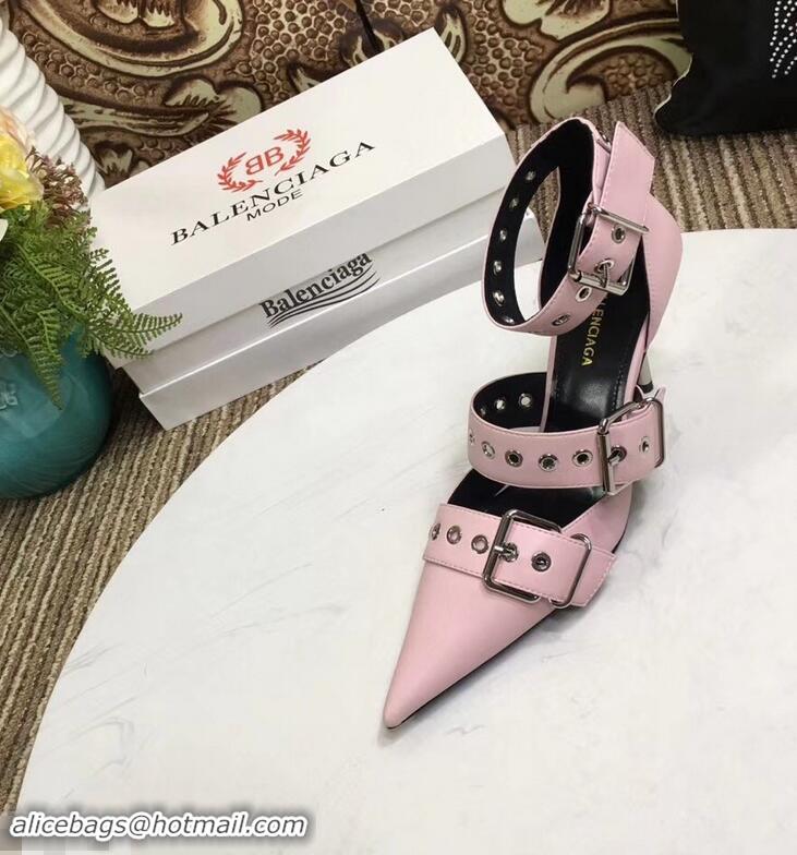 AAAAA Imitation Balenciaga Heel 8cm Belt Ankle Strap Pumps B95712 Pink 2019